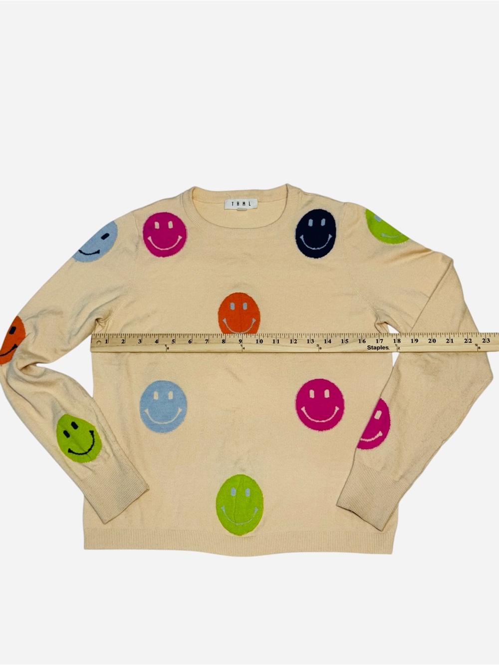 THML Smiley Face Viscose
Blend Ivory Long Sleeve Pullover Sweater Small - Picture 6 of 9